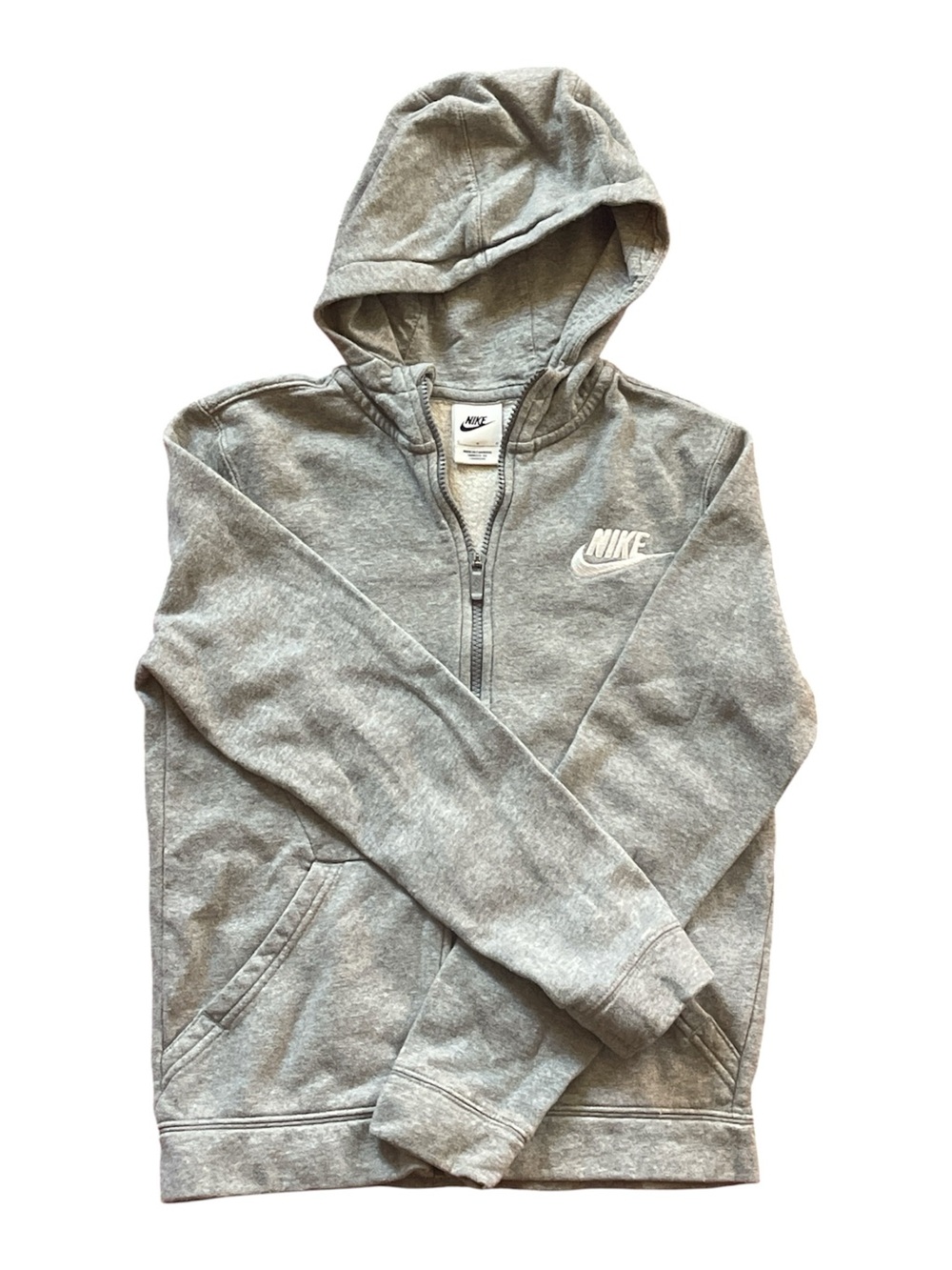 Kids’ Nike Light Gray Full-Zip Hoodie with White Logo